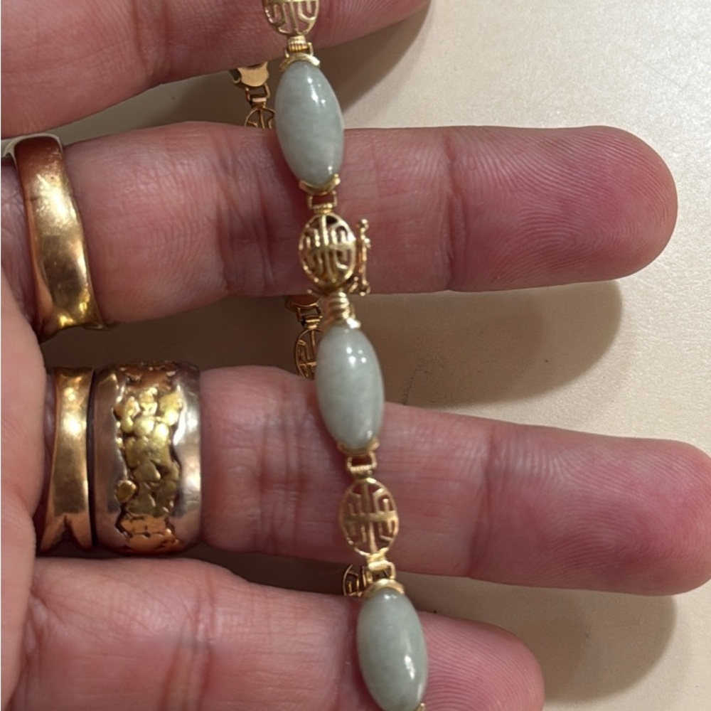 Vintage Chinese 14K Solid Gold and Undyed Jade\Jadeite Bracelet